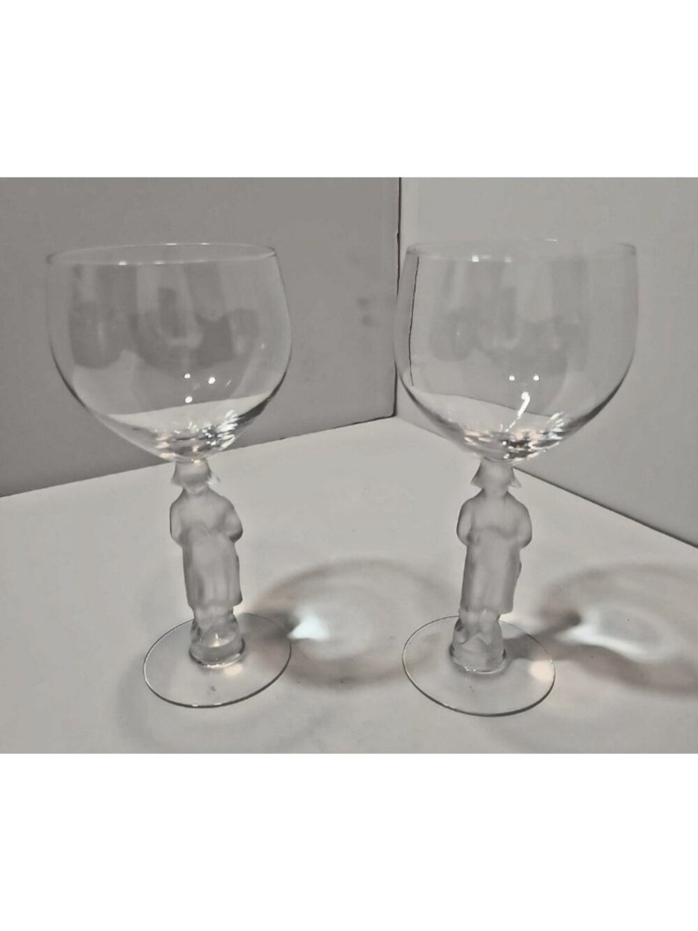 Vtg Bayel Crystal Wine/Water Glass Frosted Napolean Man Bacchante Stem
